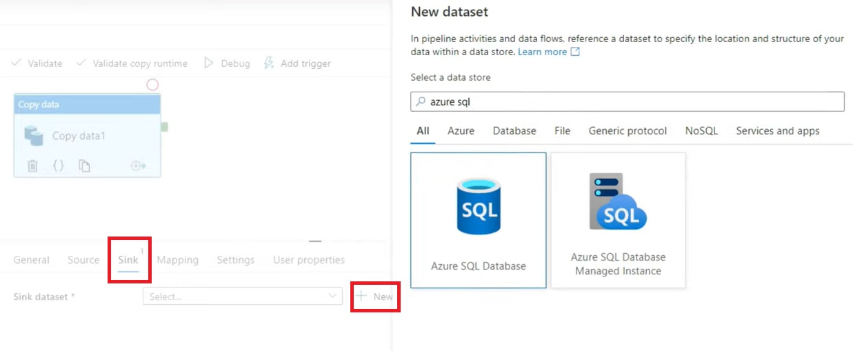 REST API to Azure - Sink Tab